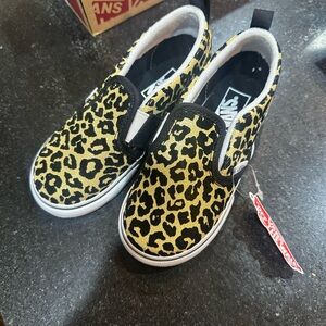 Vans Kids Leopard Print Slip-On Sneakers - Black and Yellow Brand New In Box!